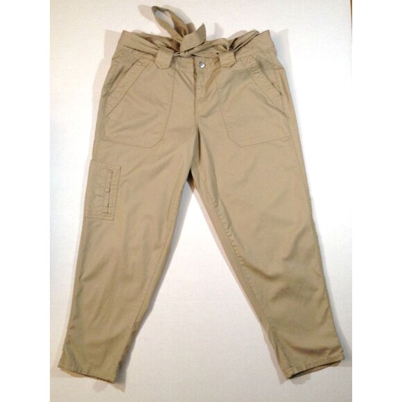 Lane Bryant Pants Women 16 Beige Cargo Crop Grunge Utility Gorpcore Belt Stretch - Picture 1 of 8